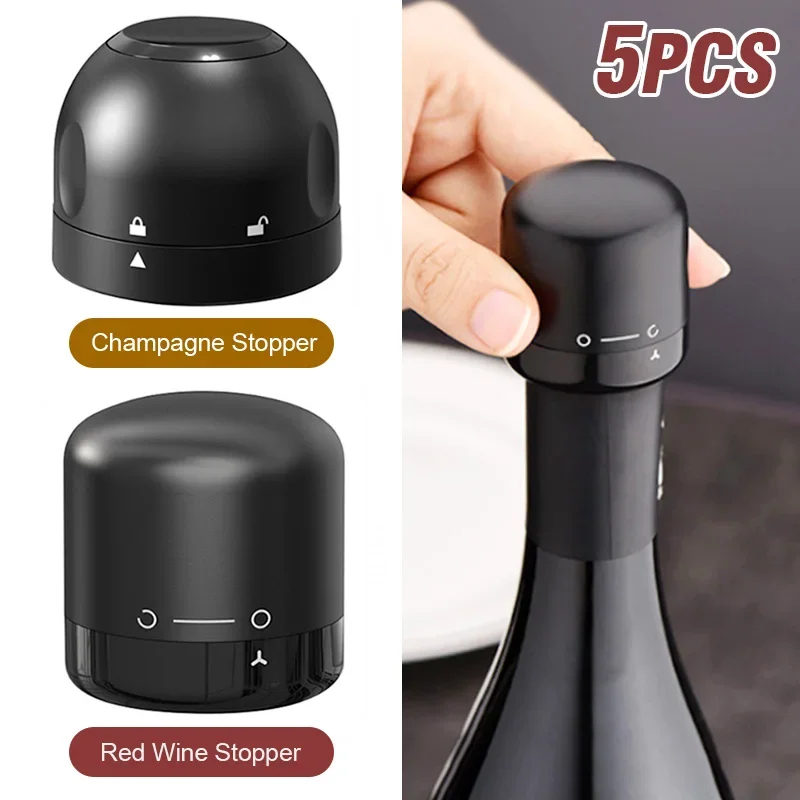 Wine Stopper Vacuum - 1-5 ชิ้น จุกปิดขวดไวน์แบบสุญญากาศ จุกปิดแชมเปญ ป้องกันการรั่วซึม และฝาขวดแบบรักษาความสด