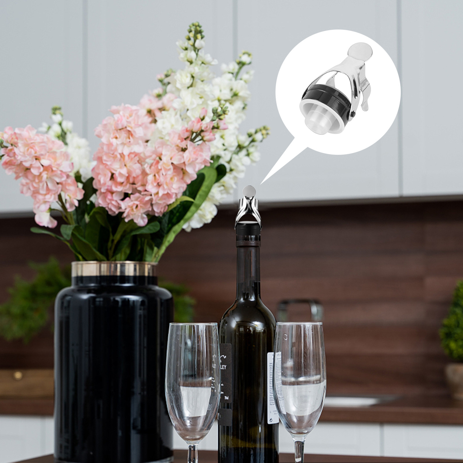 Wine Bottle Size - จุกปิดขวดสแตนเลสพร้อมปั๊มแรงดันสำหรับไวน์ซ่าร์ ขนาด 4.9x6.5 ซม. ใช้ซ้ำได้ ป้องกันการรั่วซึม