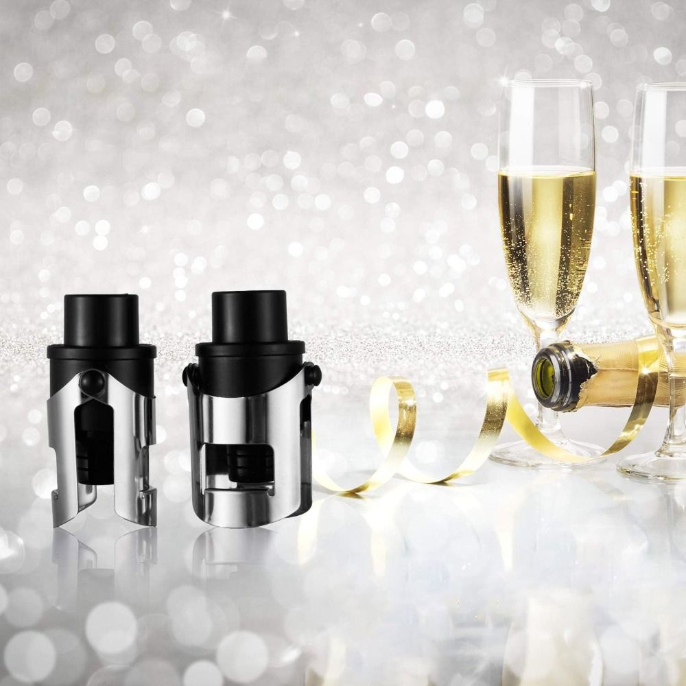 Wine Stopper Vacuum - จุกปิดขวดแชมเปญสุญญากาศแบบมีปั๊มแรงดันในตัว 2 ชิ้น ใช้ซ้ำได้พร้อมตราประทับเวลา จุกปิดขวดไวน์แบบสองหูสำหรับการเก็บรักษา