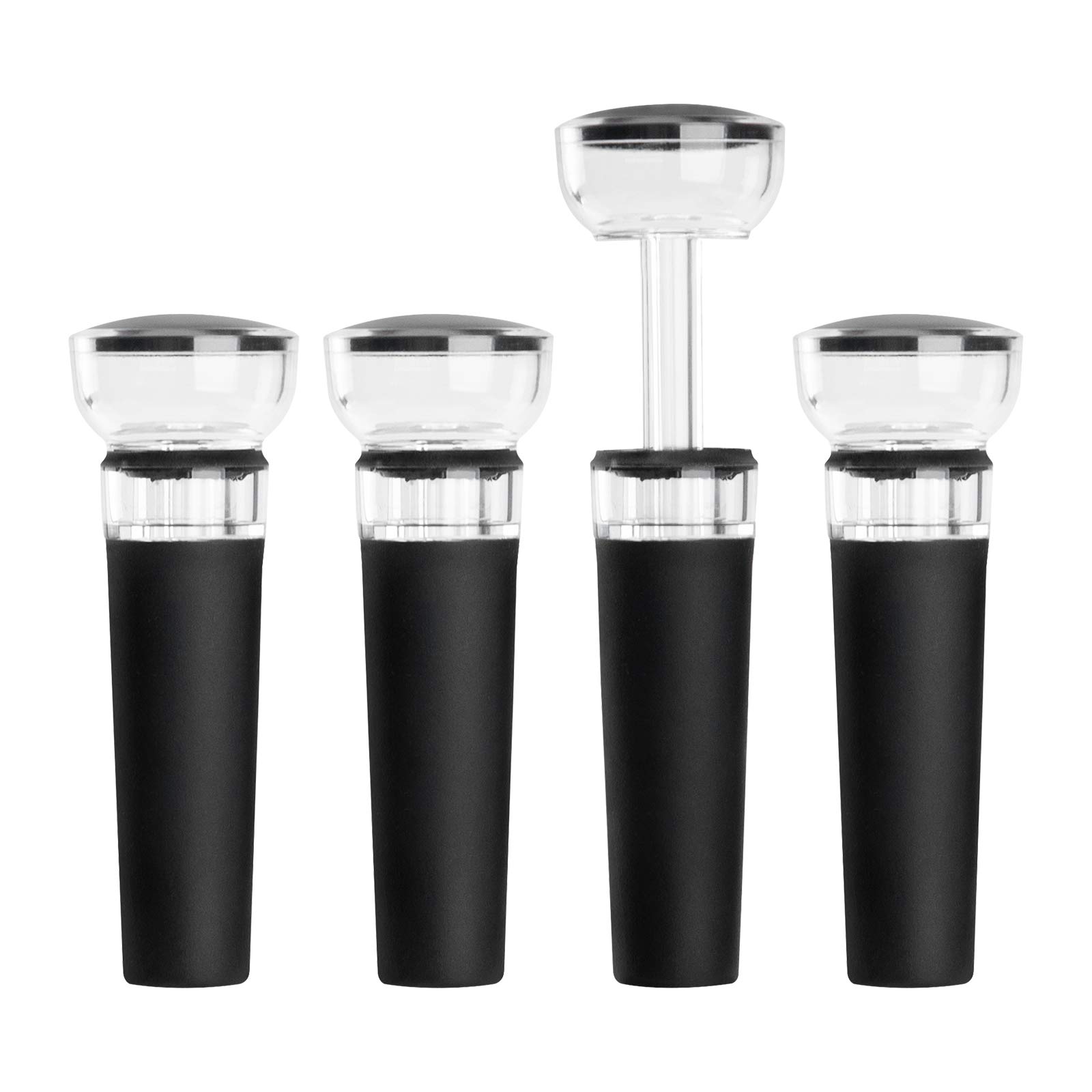 Wine Stopper Vacuum - ชุดจุกปิดขวดไวน์ 4 ชิ้น พร้อมปั๊มสุญญากาศในตัว ฝาปิดซิลิโคนปลอดภัยสำหรับอาหาร ช่วยรักษาความสดของไวน์ได้นานถึง